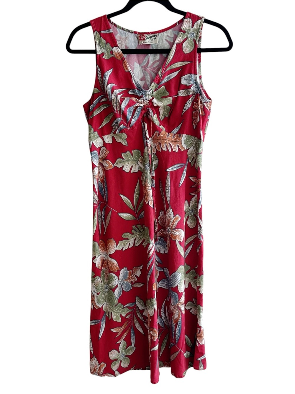 Hilo Hattie Hawaiian Print Sleeveless Midi Dress Cinch Bust
